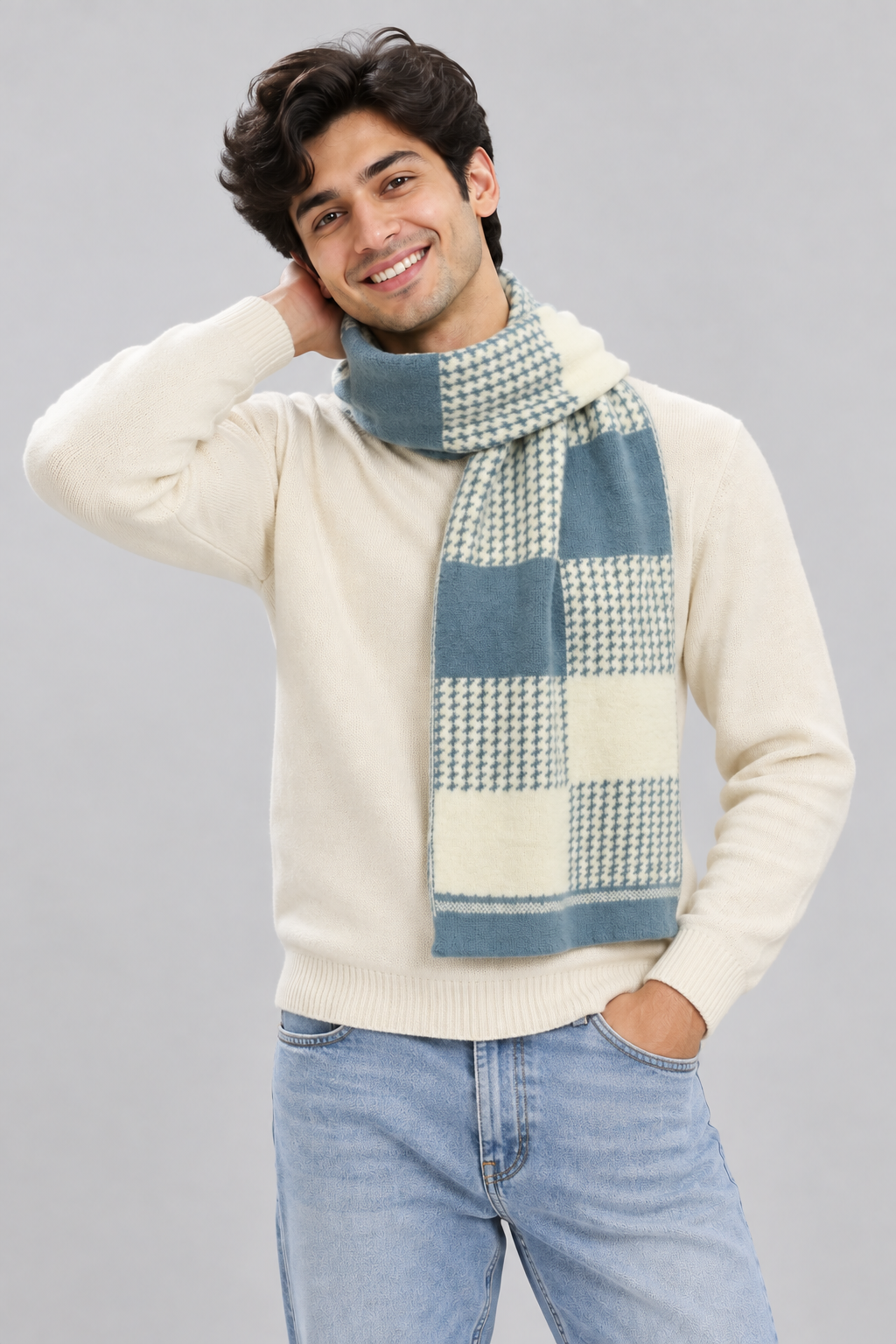 Unisex Winter Muffler Scarf for Men and Women with Checkered Pattern | Blue