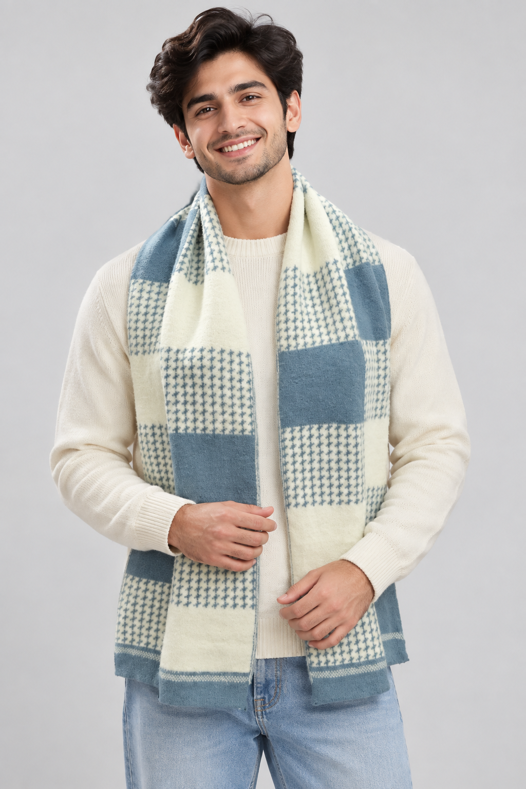 Unisex Winter Muffler Scarf for Men and Women with Checkered Pattern | Blue