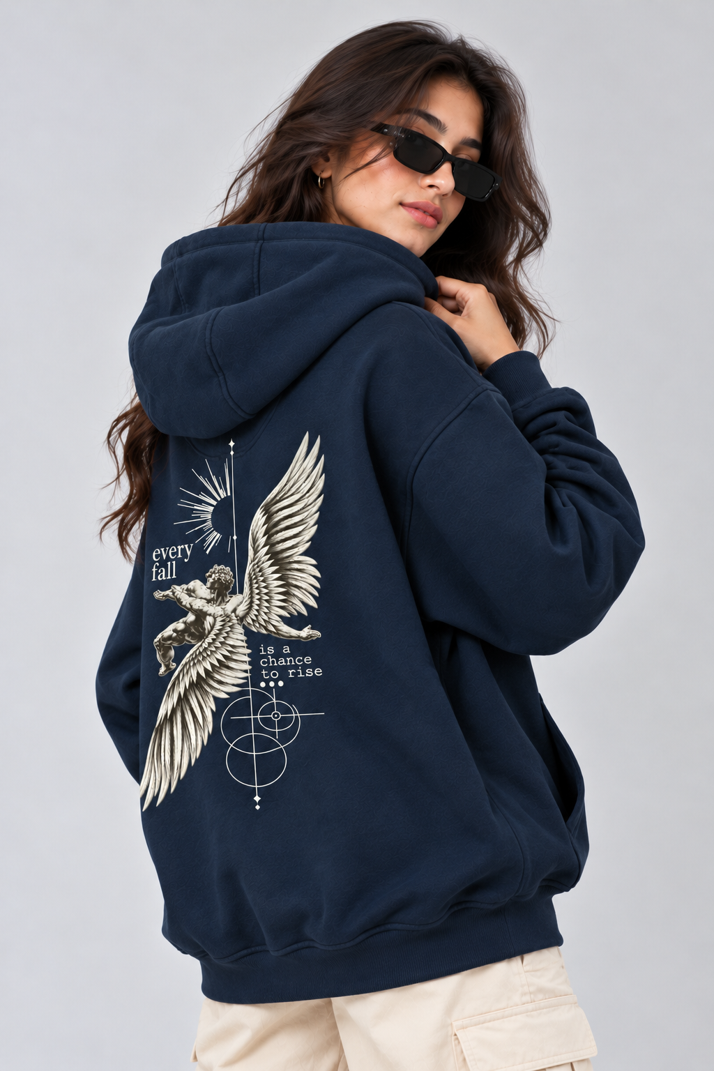 AMOLDO Women's Oversized Fleece Lined Hooded Sweatshirt | 400+ GSM | Navy