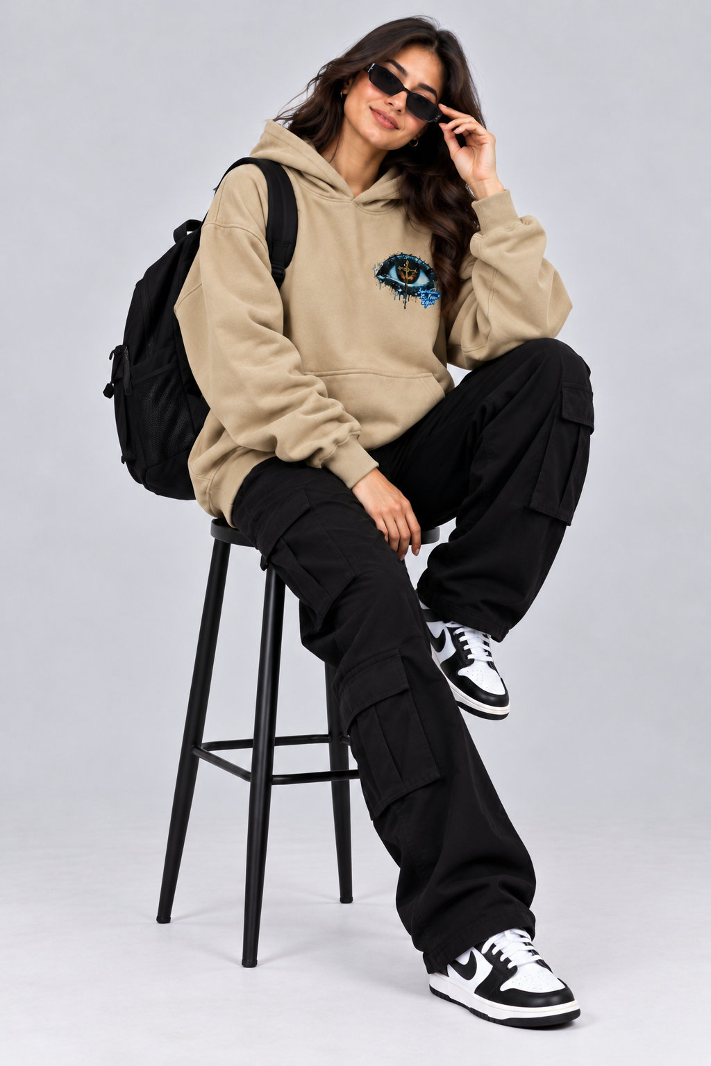 AMOLDO Women's Oversized Fleece Lined Hooded Sweatshirt | 400+ GSM | Beige