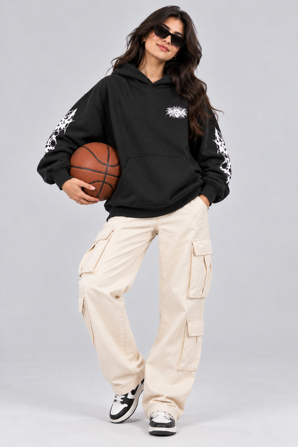 AMOLDO Women's Oversized Fleece Lined Hooded Sweatshirt | 400+ GSM | Black