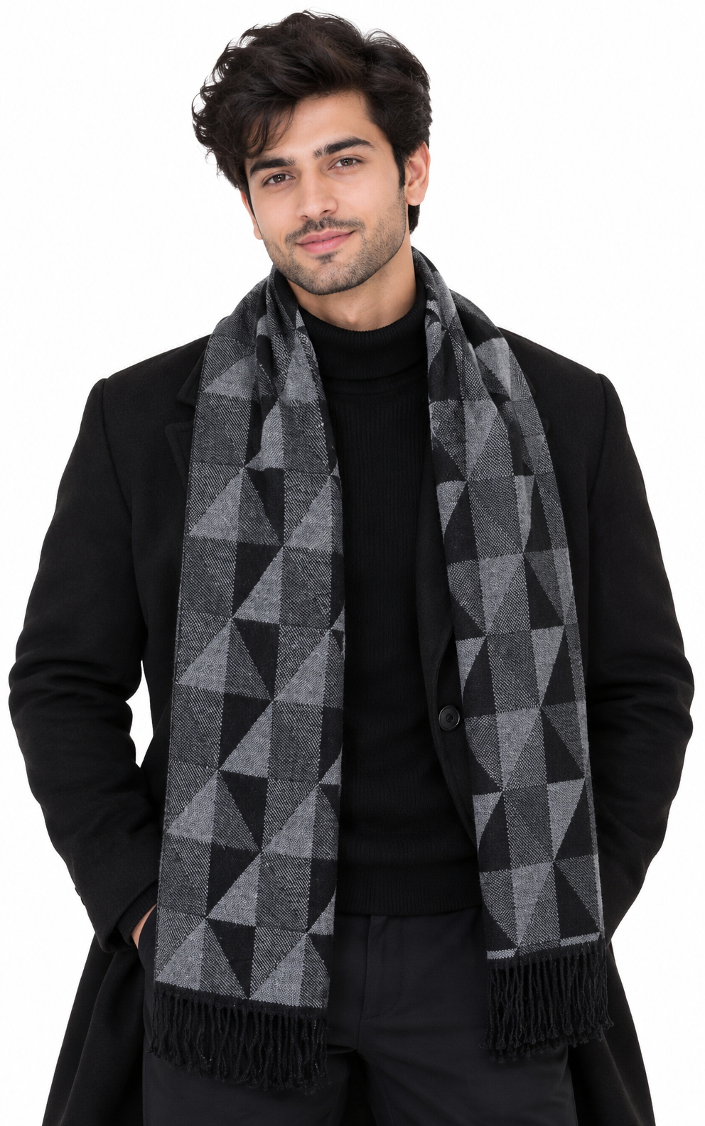 Woolen Geometric Muffler- Dark Grey | Amoldo