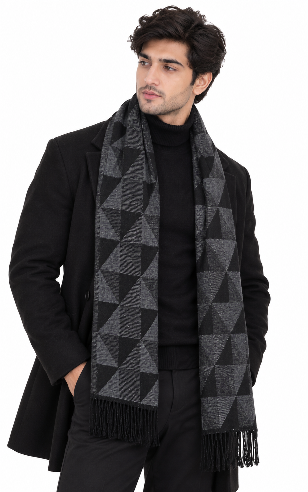 Woolen Geometric Muffler- Black | Amoldo