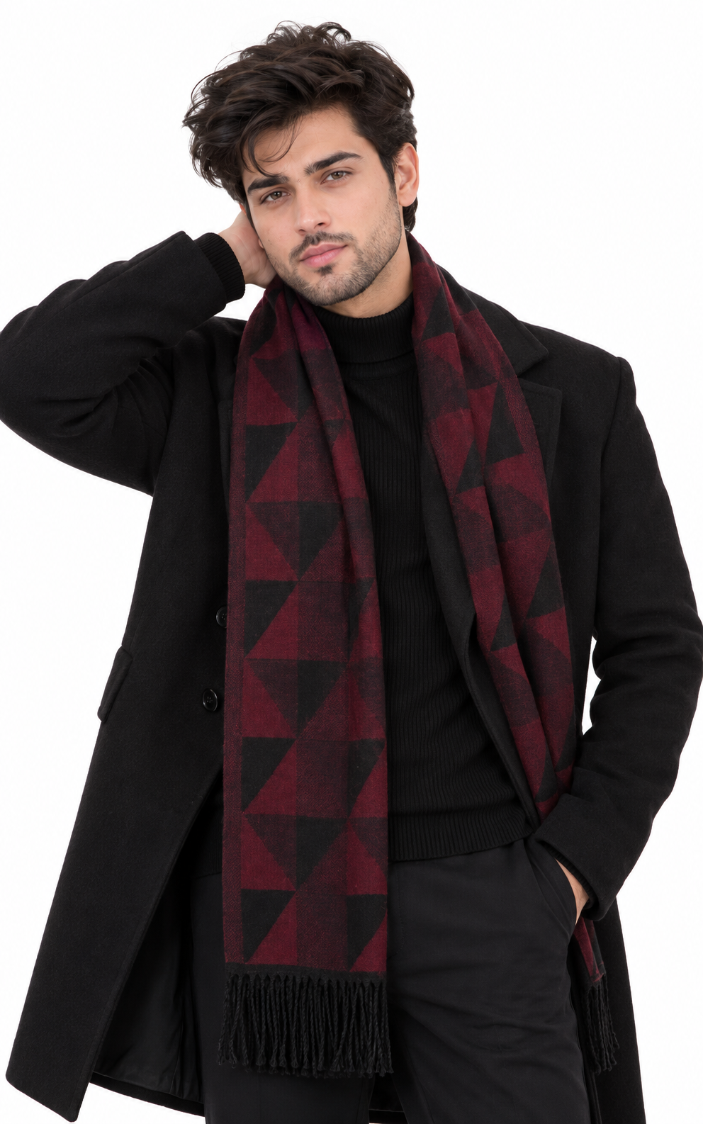 Woolen Geometric Muffler- Maroon | Amoldo