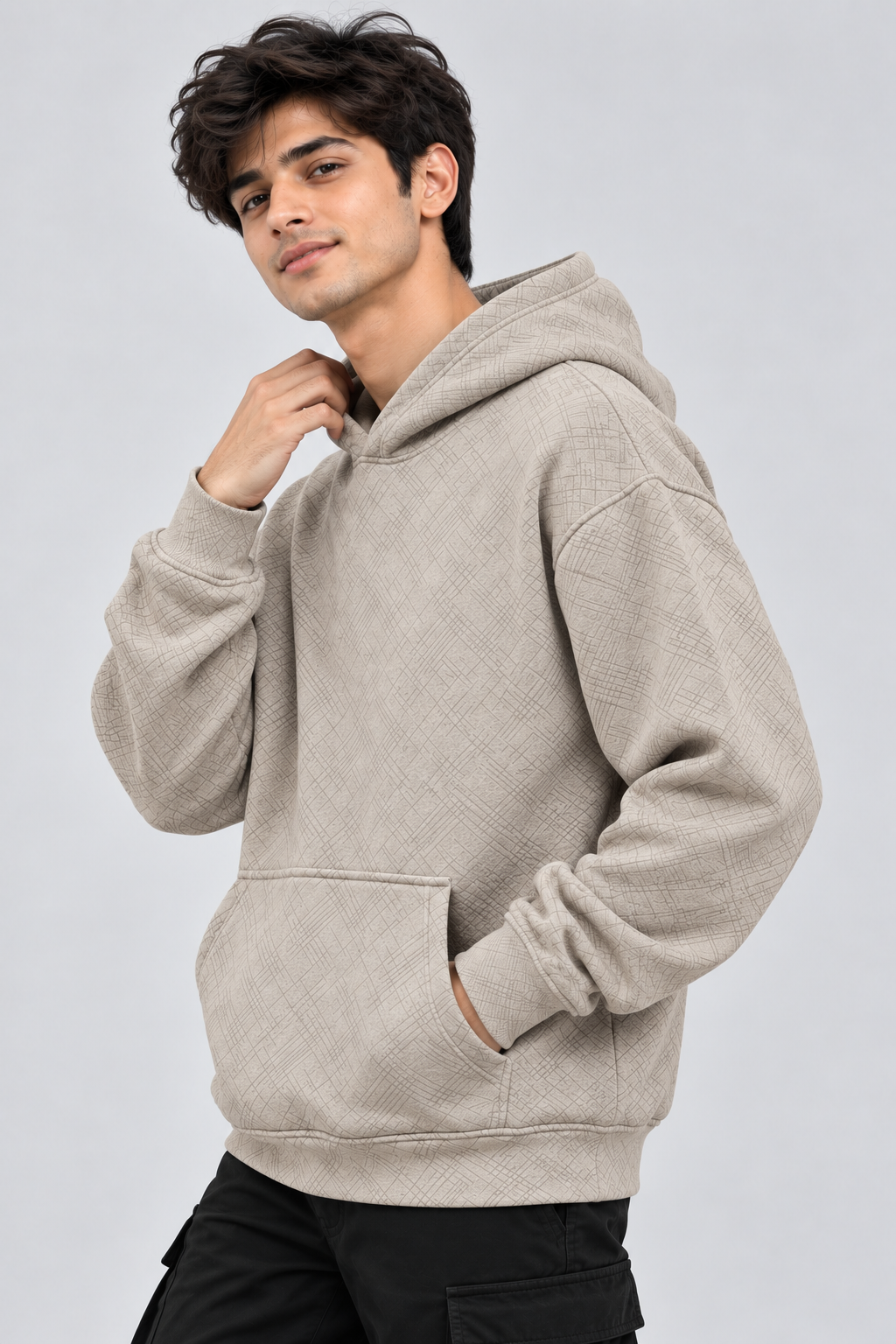 Amoldo Men's Printed Pullover Hooded Sweatshirt | 400+ GSM | Cream