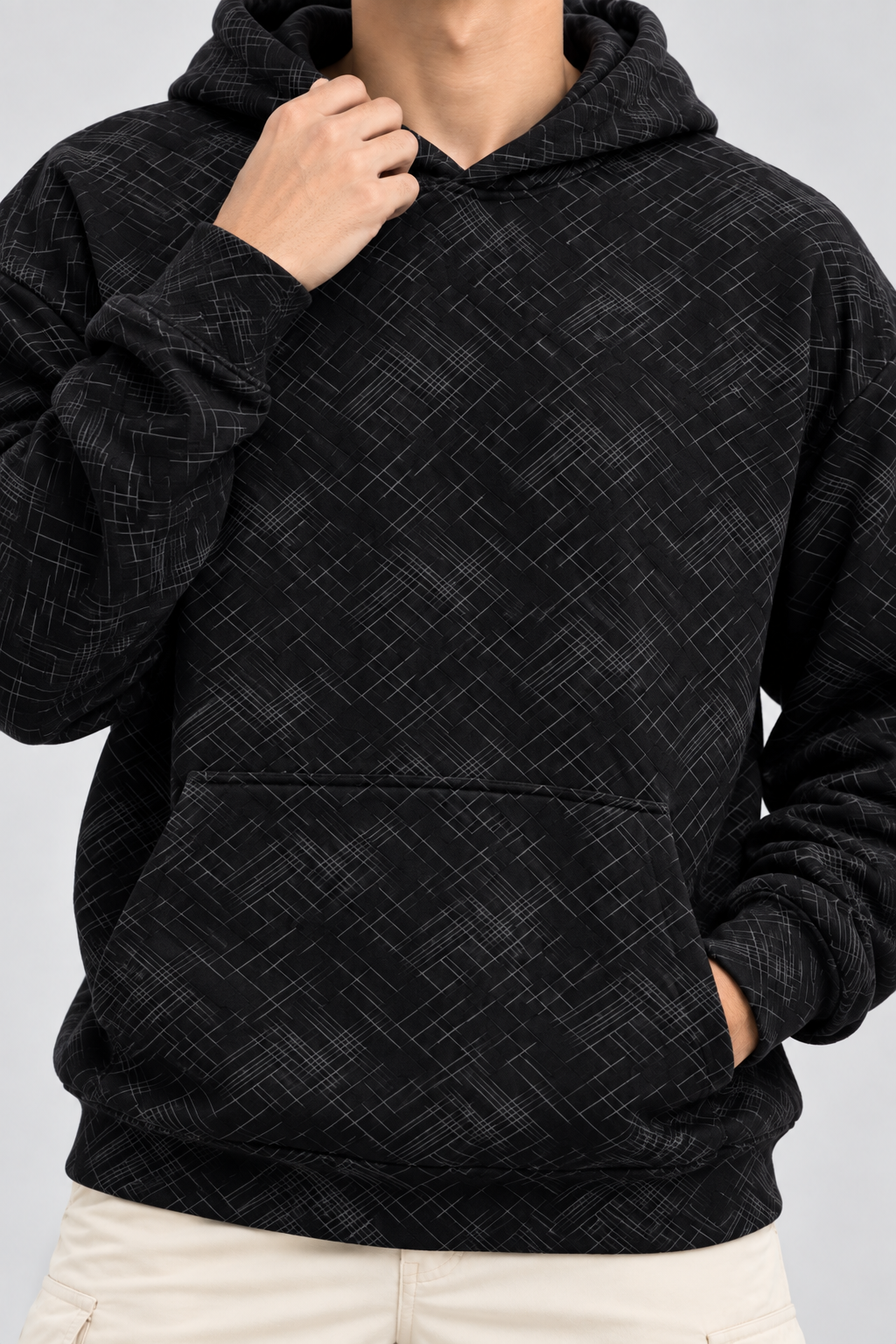 Amoldo Men's Printed Pullover Hooded Sweatshirt | 400+ GSM | Black
