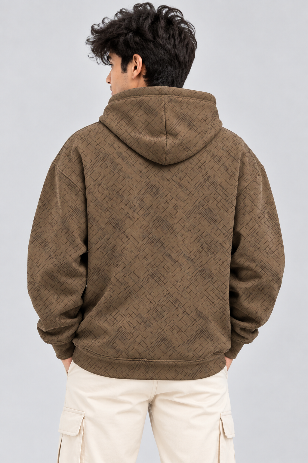 Amoldo Men's Printed Pullover Hooded Sweatshirt | 400+ GSM | Brown