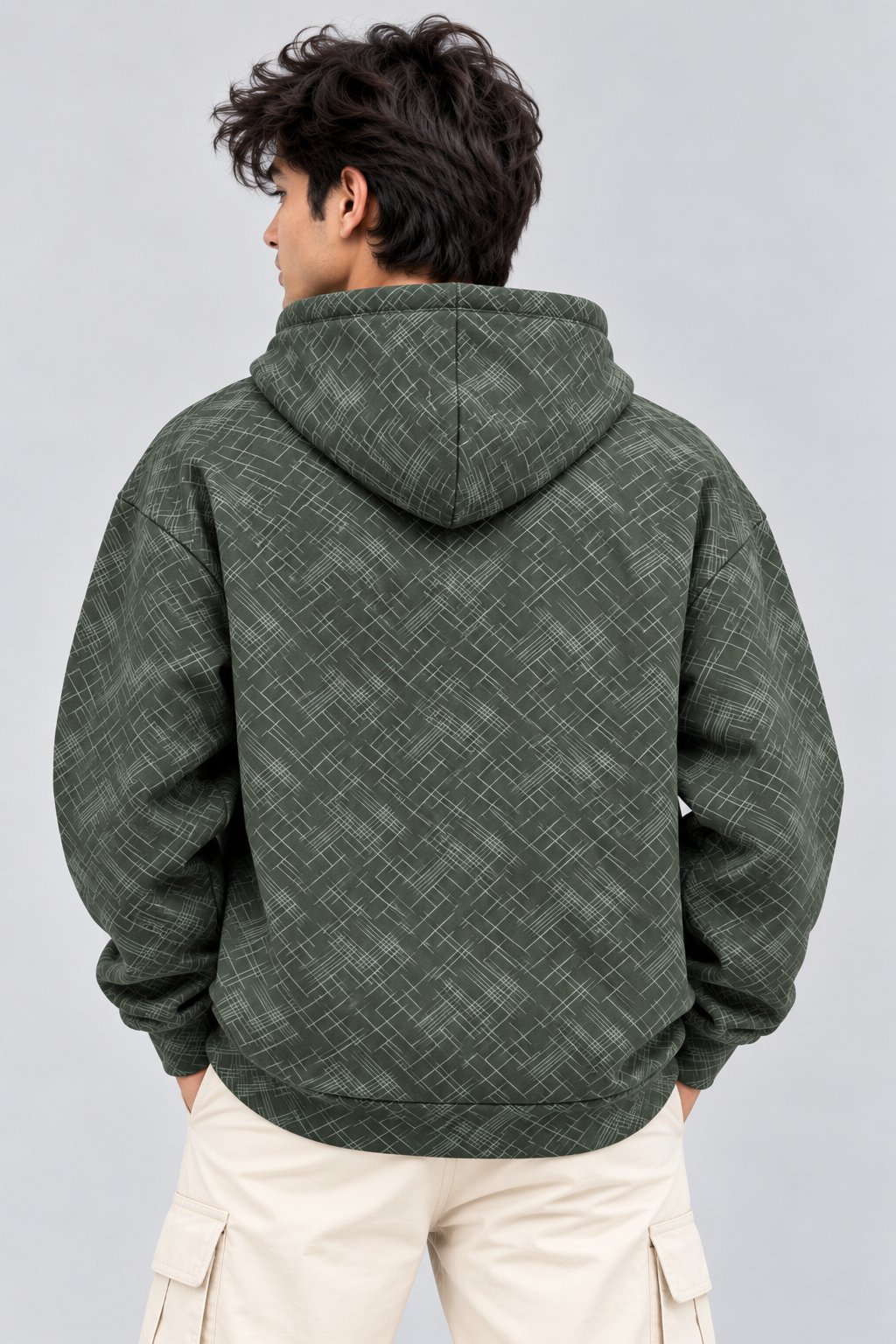 Amoldo Men's Printed Pullover Hooded Sweatshirt | 400+ GSM | Olive