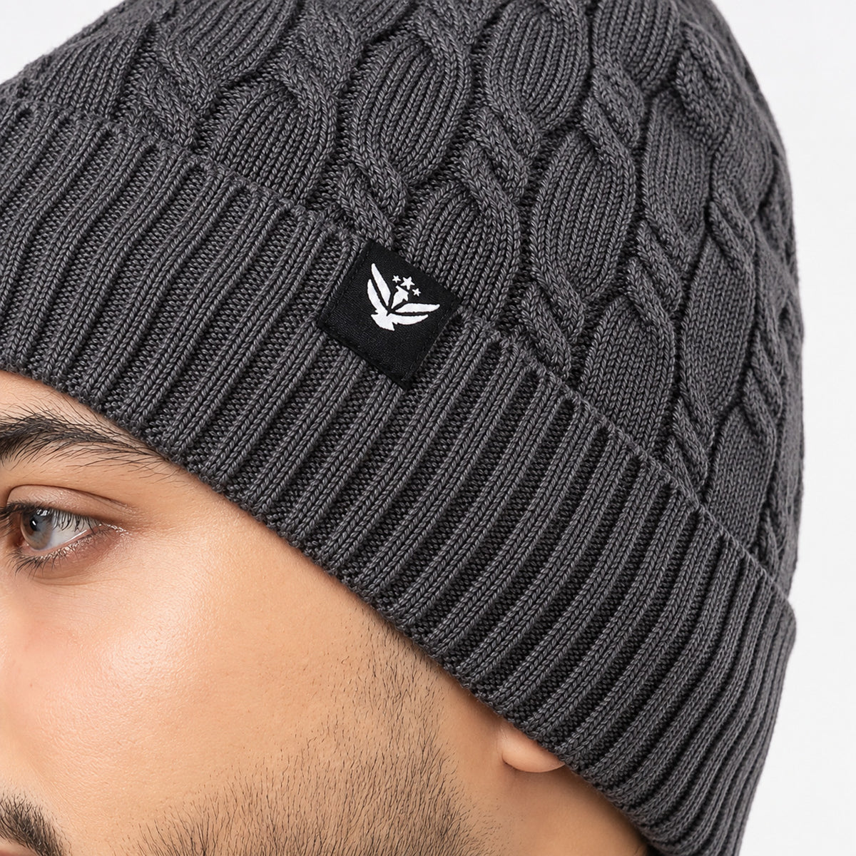 Unisex Grey Winter Wool Cap | Warm Soft Stretch Beanie with Braid Design