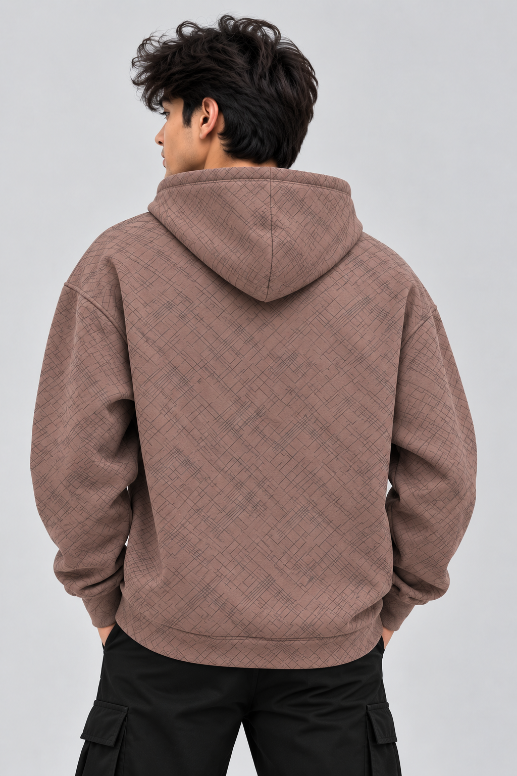 Amoldo Men's Printed Pullover Hooded Sweatshirt | 400+ GSM | Mauve