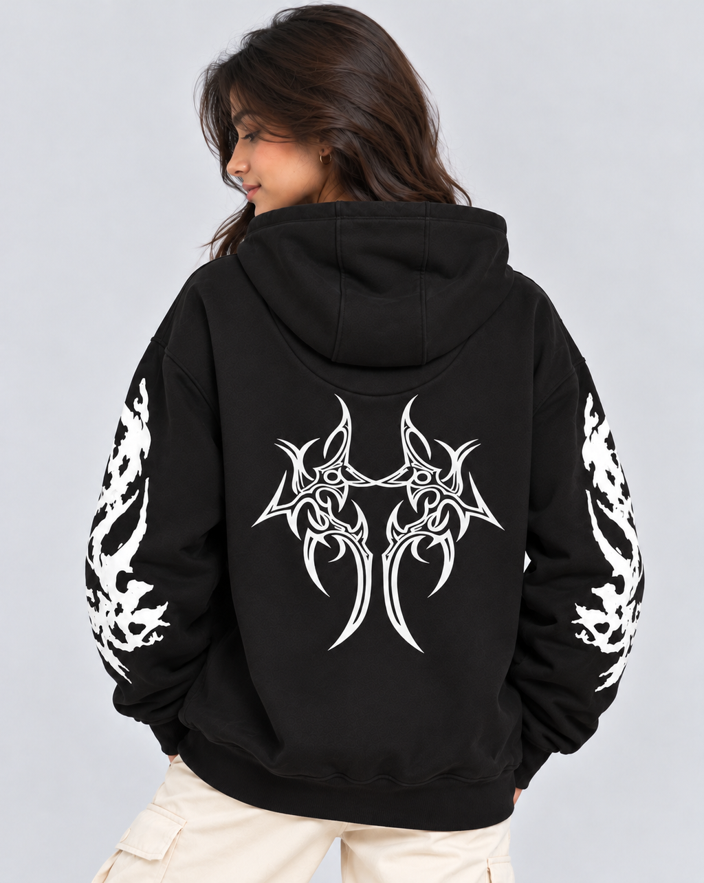 Women's Oversized Hoodie with Graphic Print | 400+GSM | Black