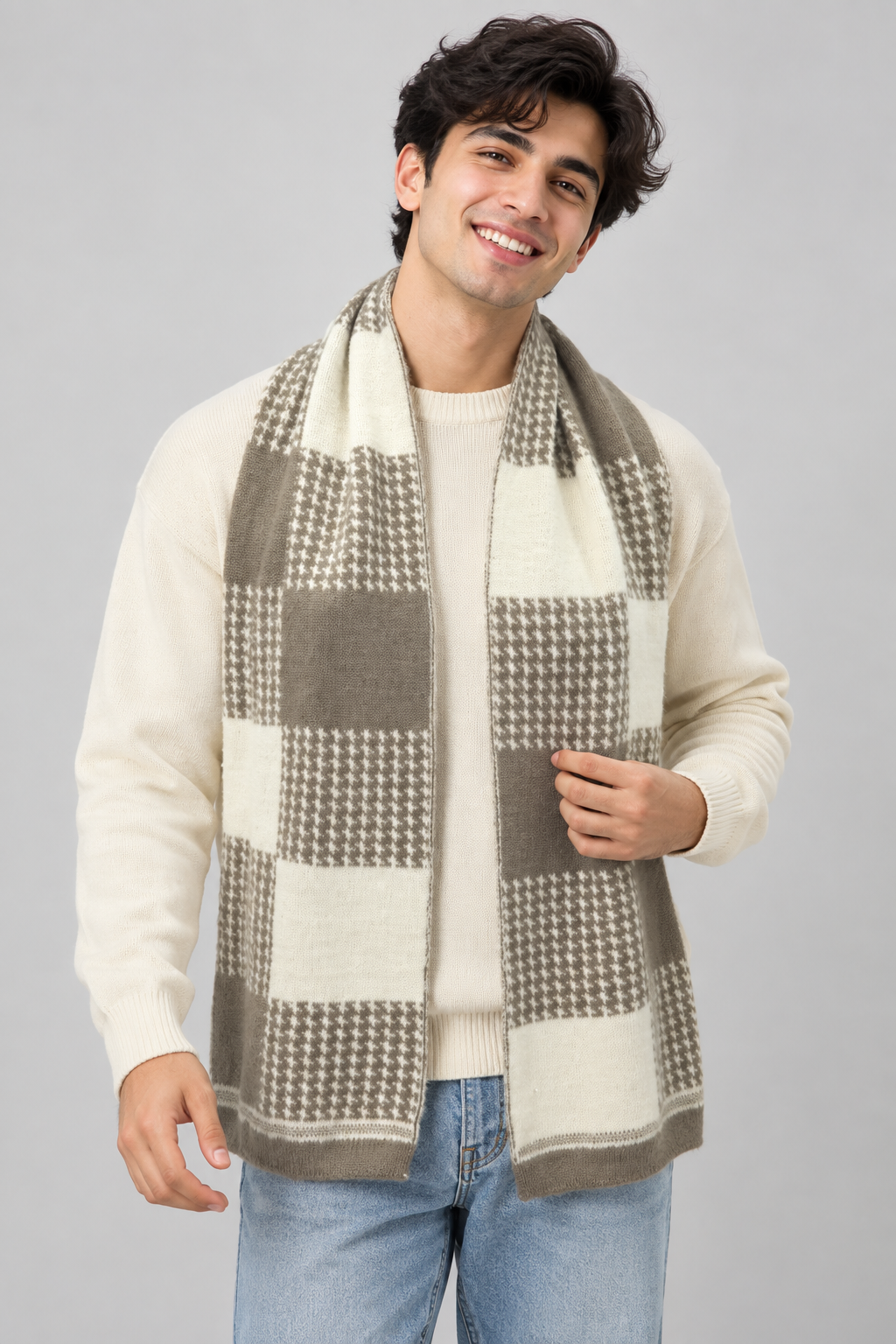 Unisex Winter Muffler Scarf for Men and Women with Checkered Pattern | Dark Grey