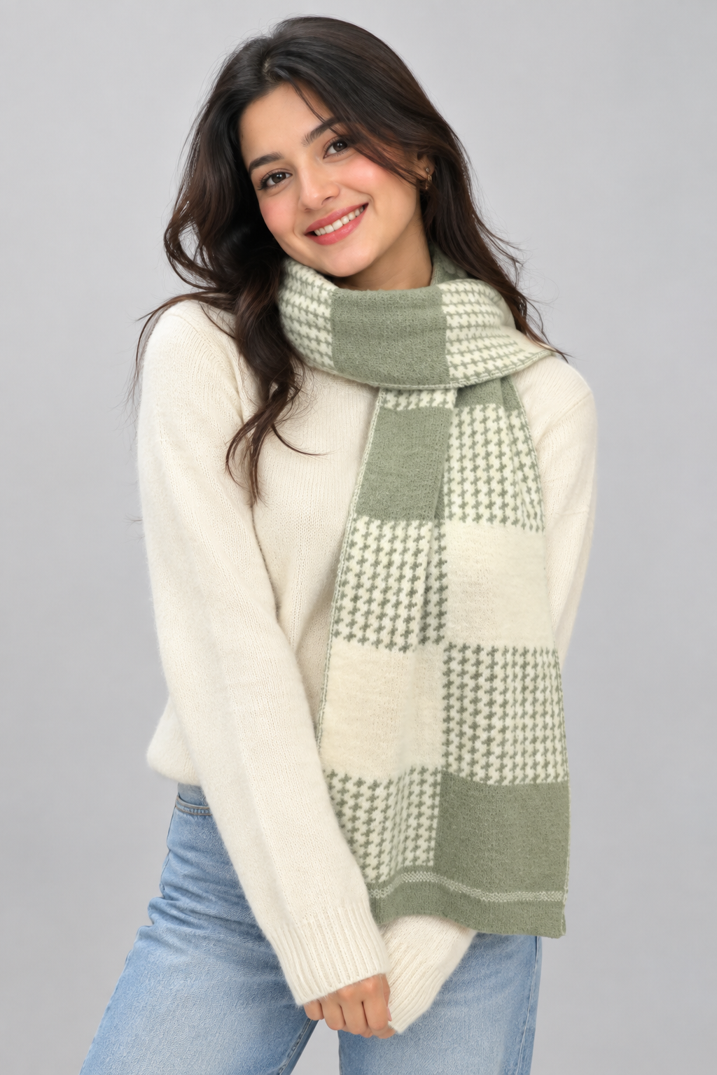 Unisex Winter Muffler Scarf for Men and Women with Checkered Pattern | Sage Green