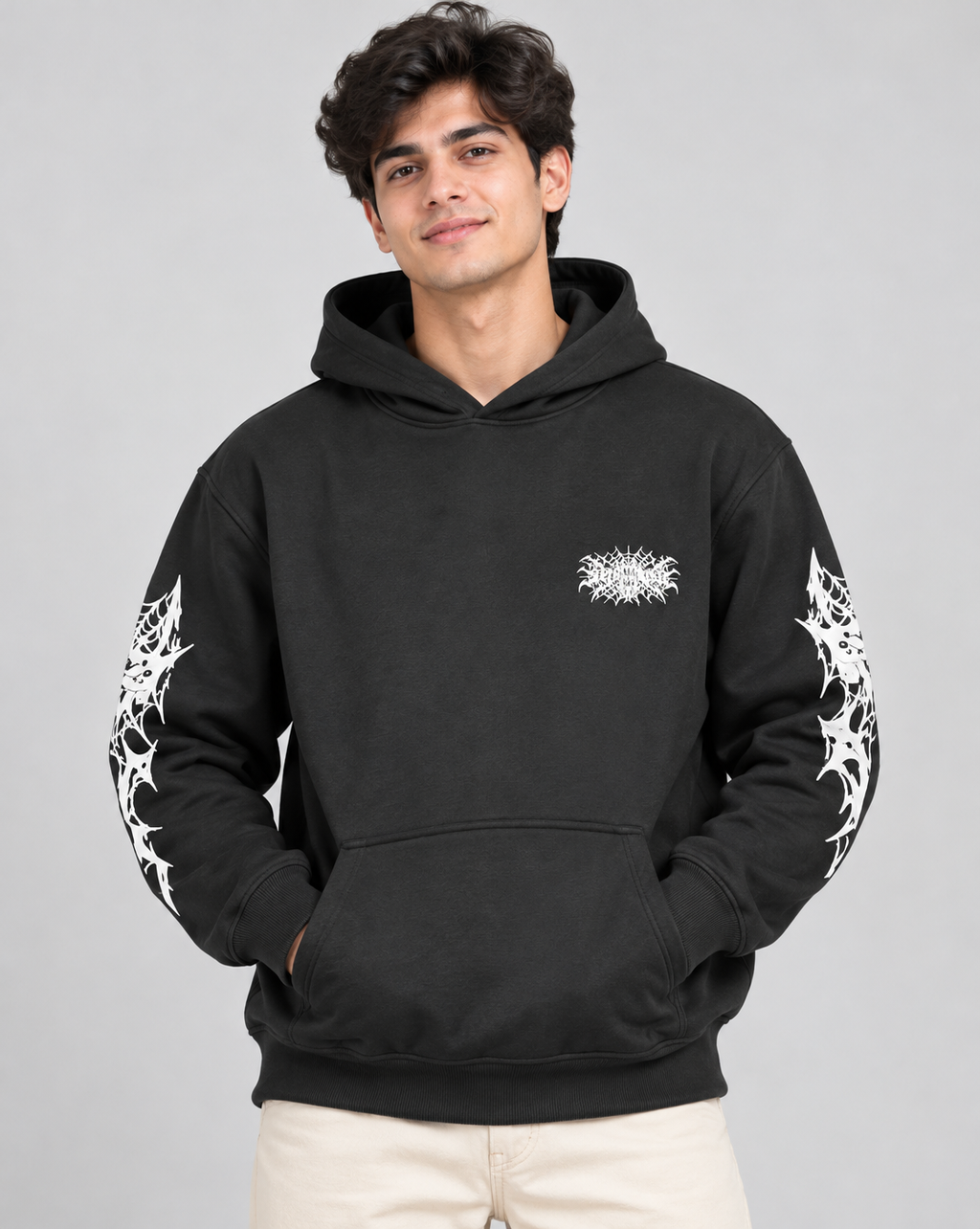 Amoldo Men's Fleece Hoodie with Graphic Print | 400+ GSM Sweatshirt | Black
