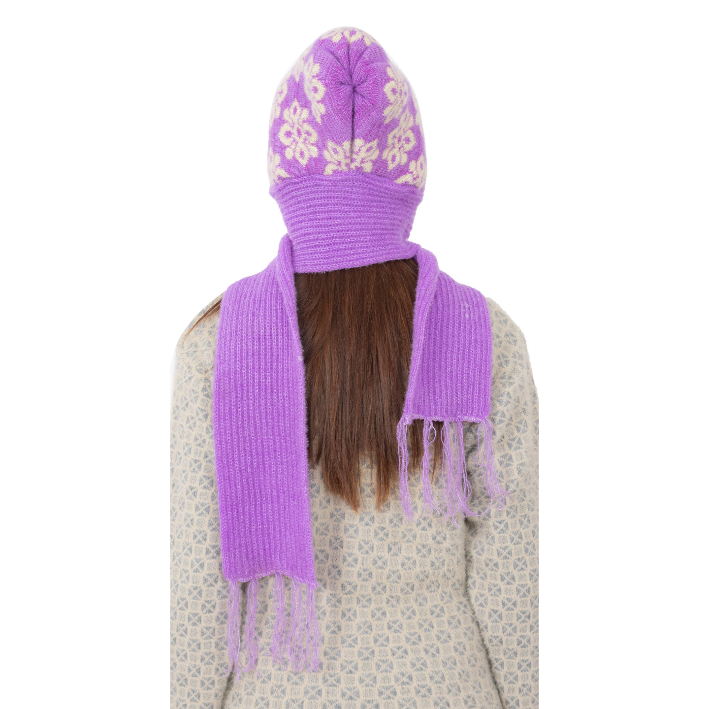 Woolen Printed Muffler Cap for Women- Purple | AMOLDO