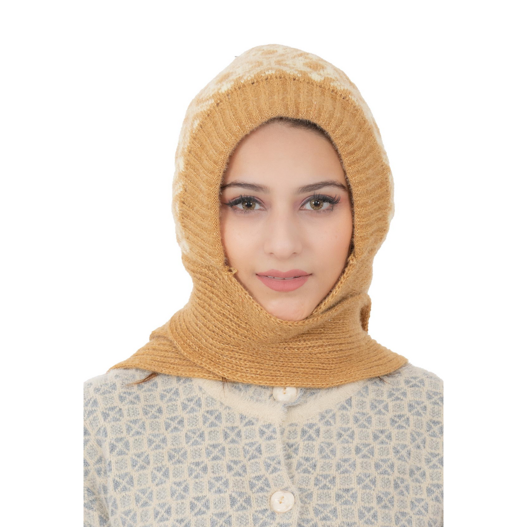 Woolen Printed Muffler Cap for Women- Beige | AMOLDO