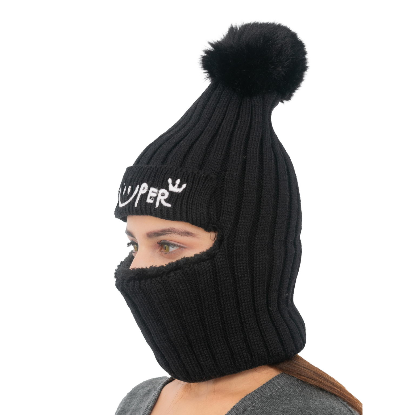 Woolen Winter Monkey Cap - Black | Amoldo