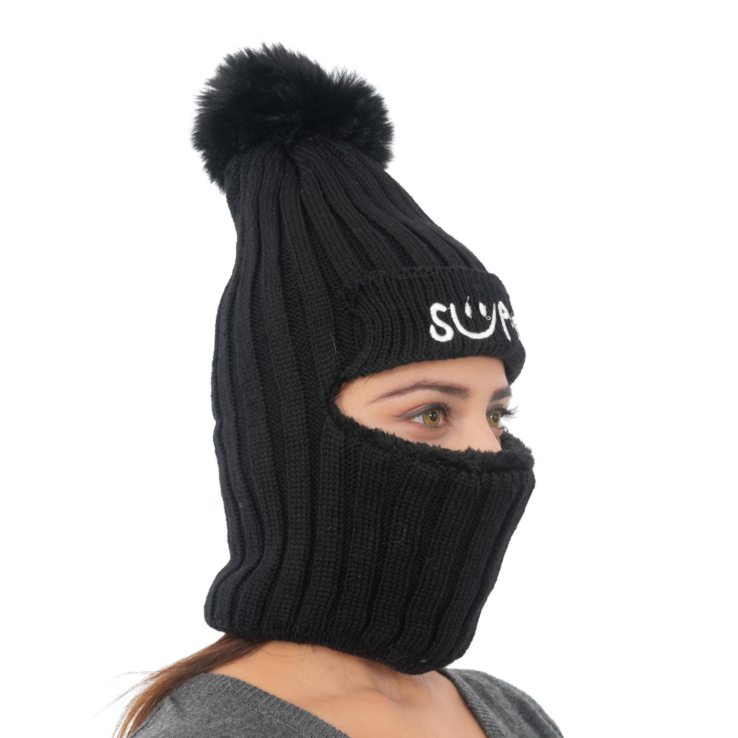 Woolen Winter Monkey Cap - Black | Amoldo