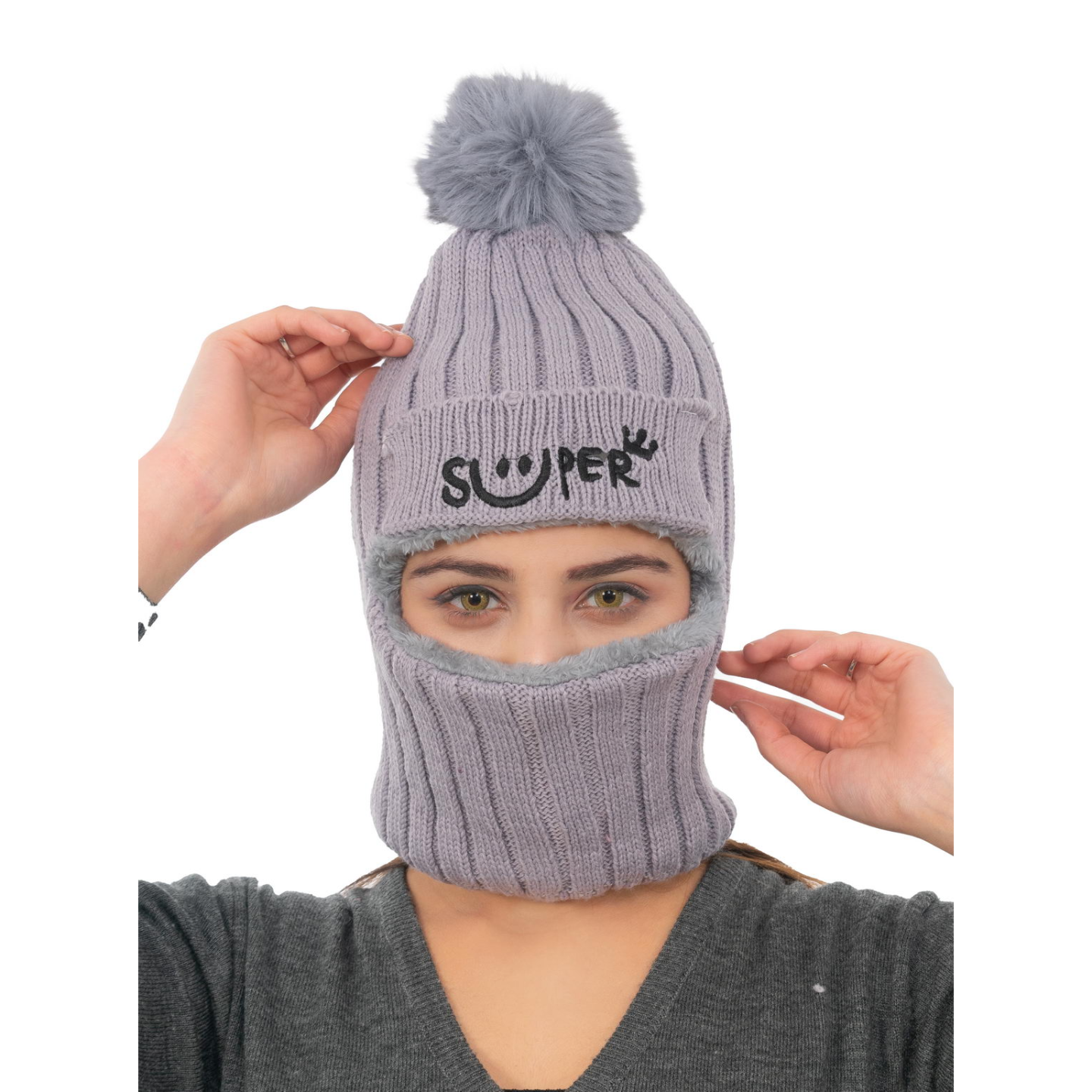 Woolen Winter Monkey Cap - Grey | Amoldo