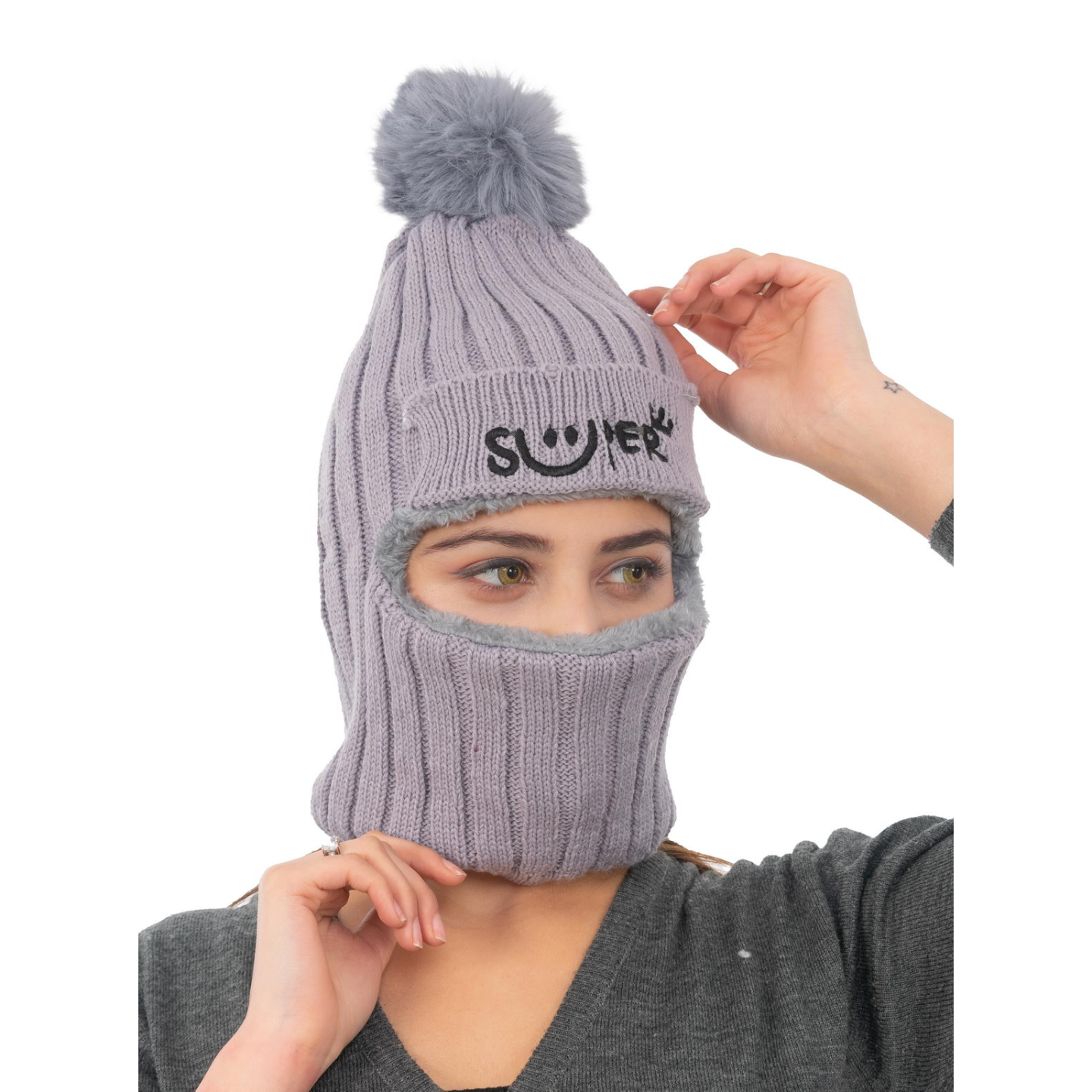 Woolen Winter Monkey Cap - Grey | Amoldo