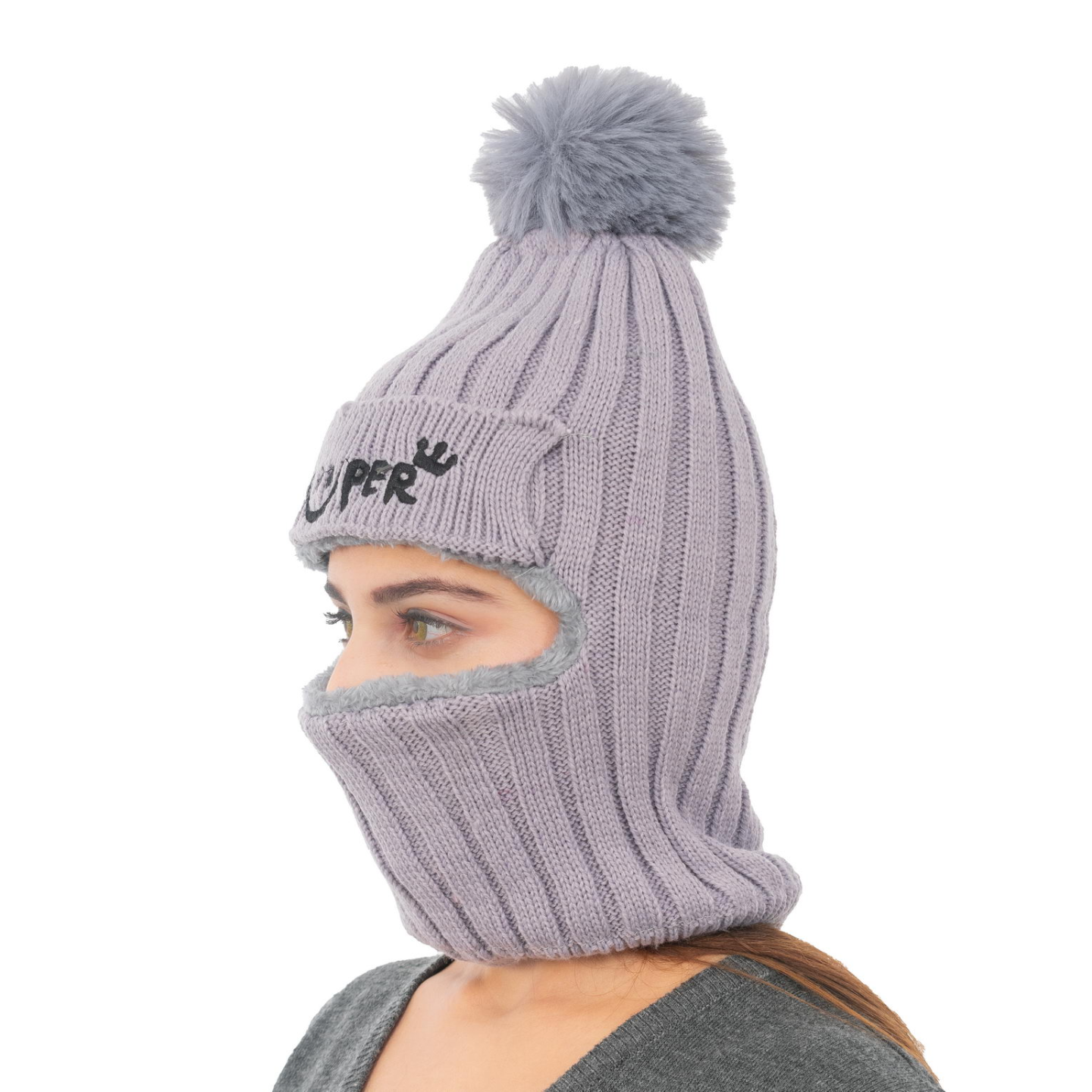 Woolen Winter Monkey Cap - Grey | Amoldo