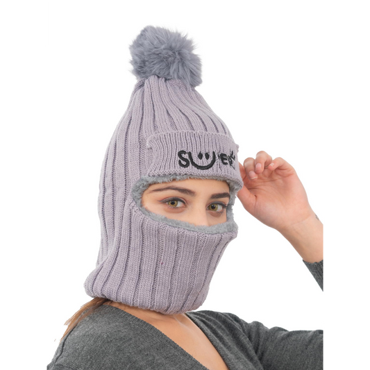 Woolen Winter Monkey Cap - Grey | Amoldo