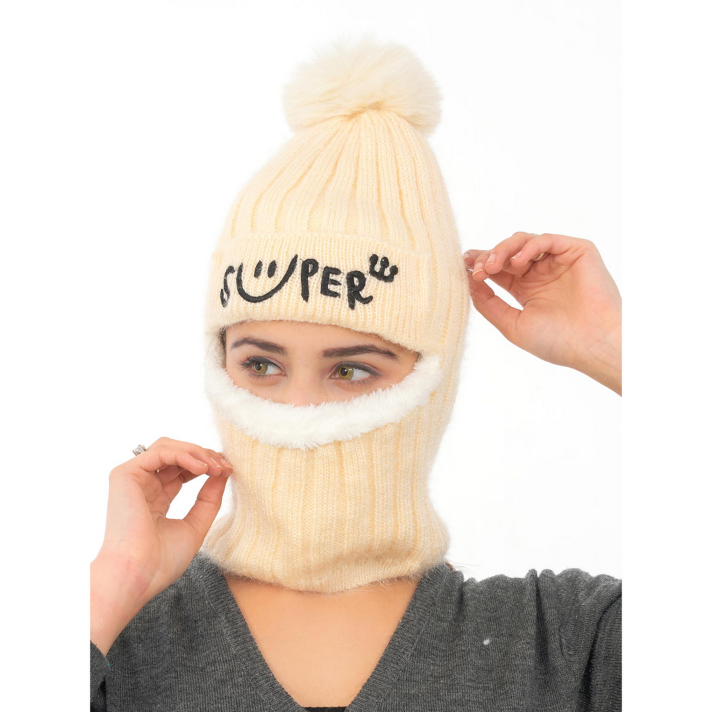 Woolen Winter Monkey Cap - Cream | Amoldo