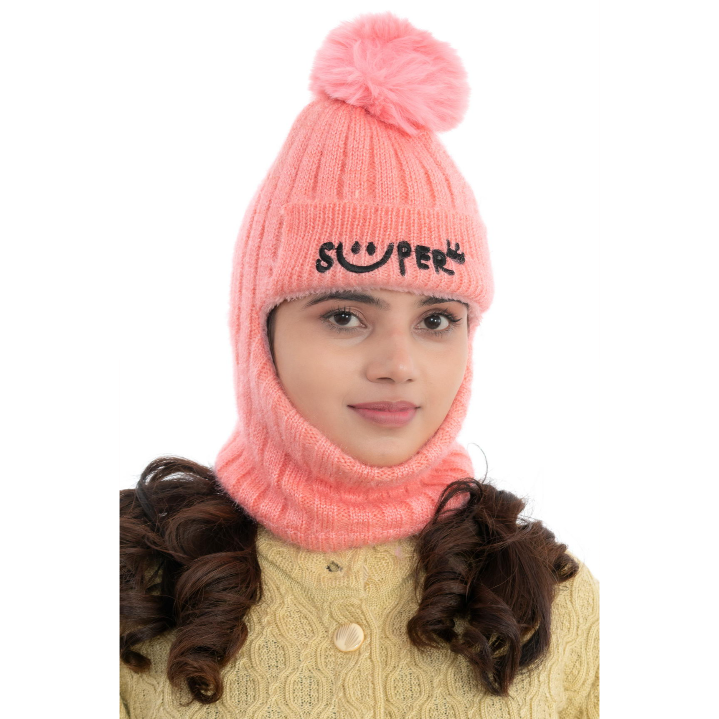 Woolen Winter Monkey Cap - Pink | Amoldo