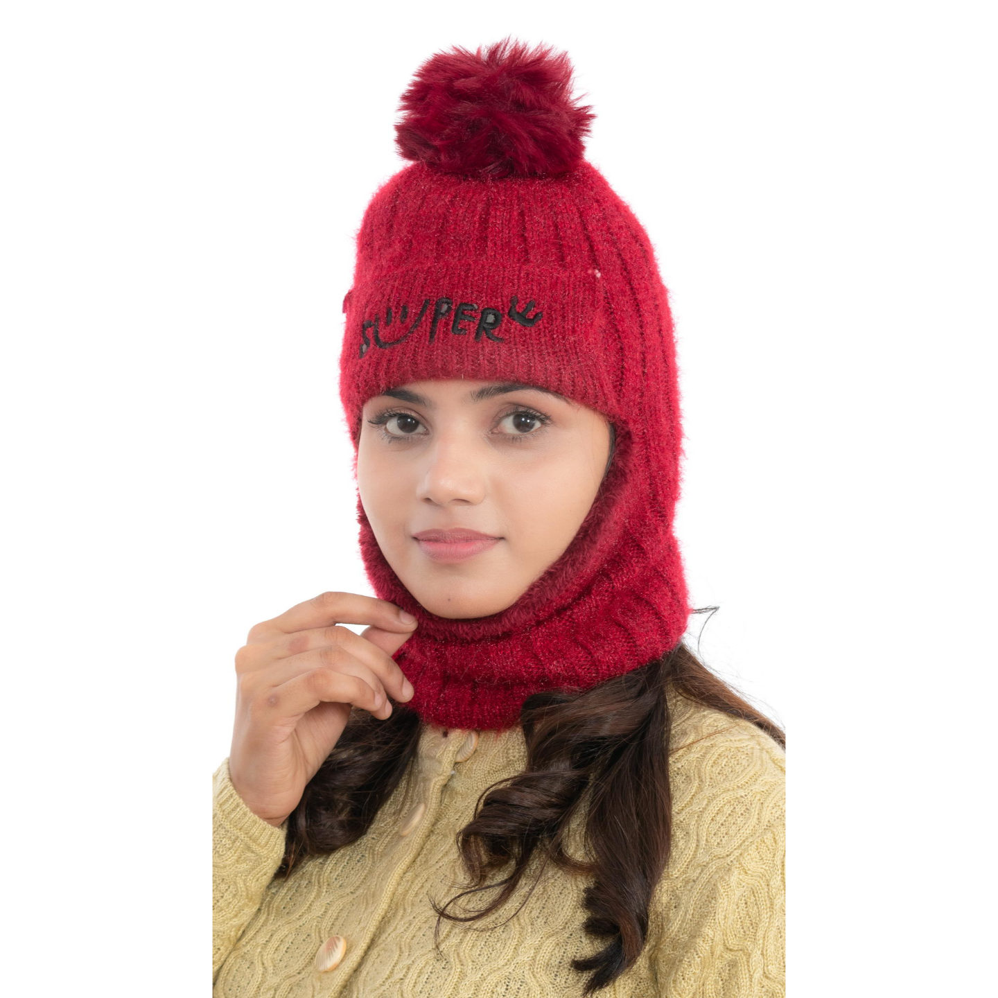 Woolen Winter Monkey Cap - Maroon | Amoldo