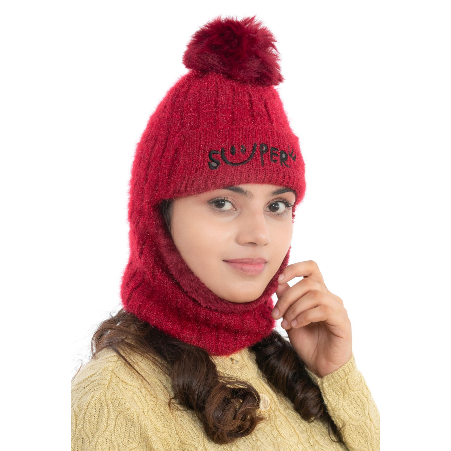 Woolen Winter Monkey Cap - Maroon | Amoldo