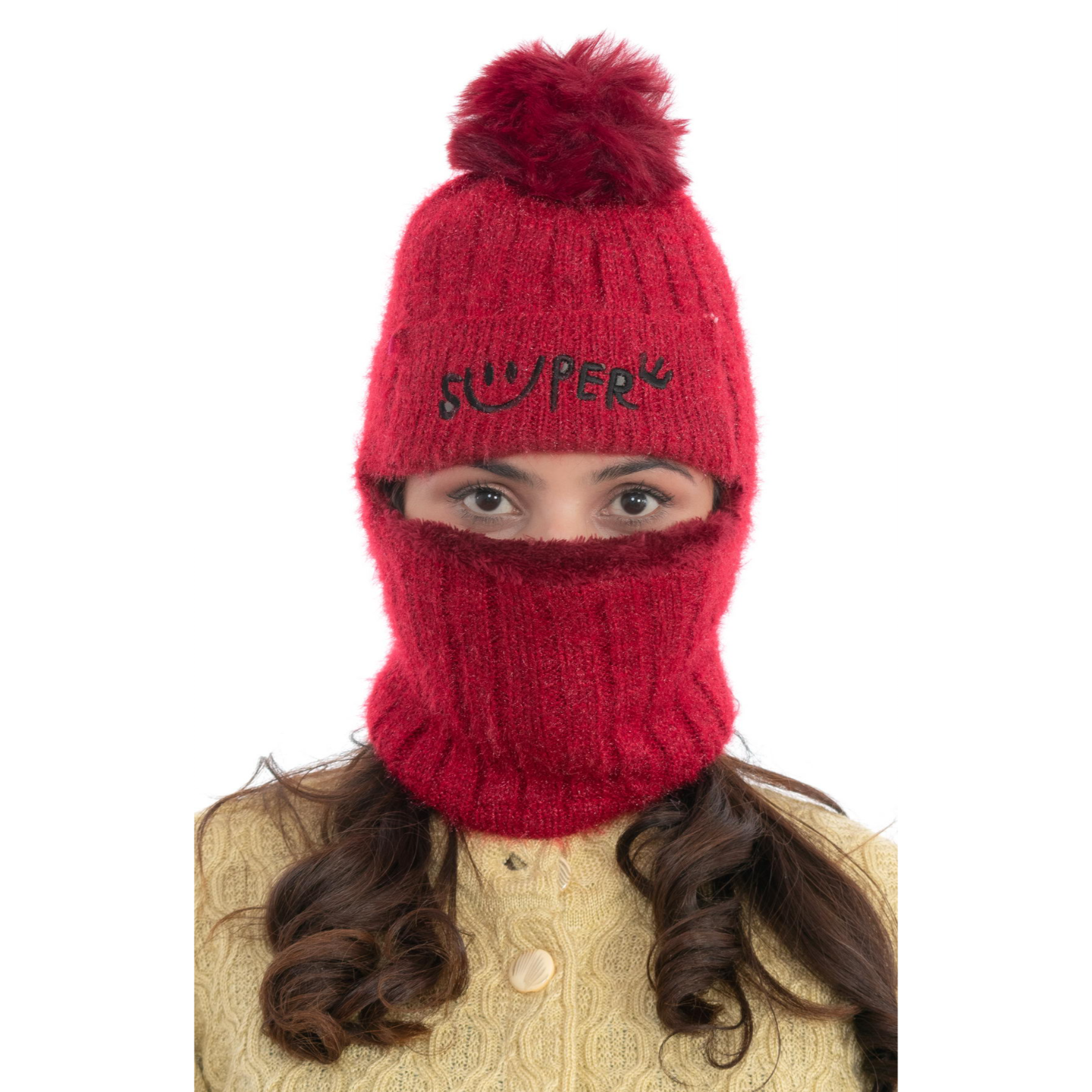 Woolen Winter Monkey Cap - Maroon | Amoldo