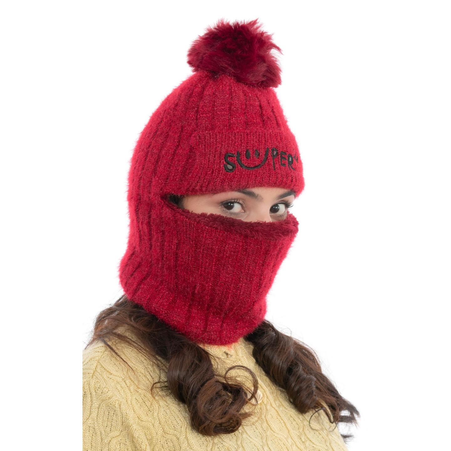 Woolen Winter Monkey Cap - Maroon | Amoldo