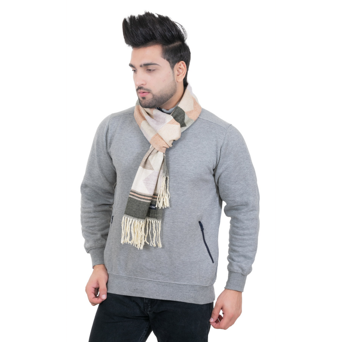 Woolen Arrow Muffler- Olive | Amoldo