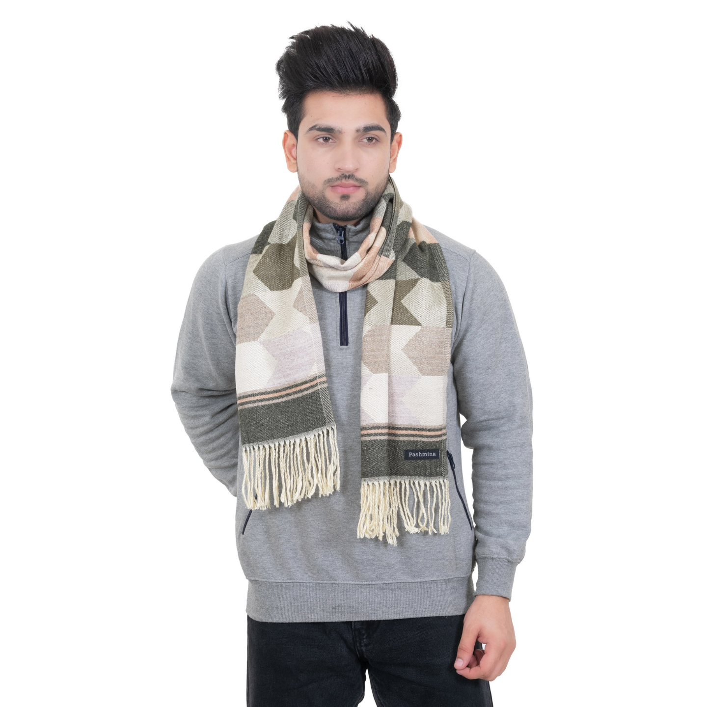 Woolen Arrow Muffler- Olive | Amoldo