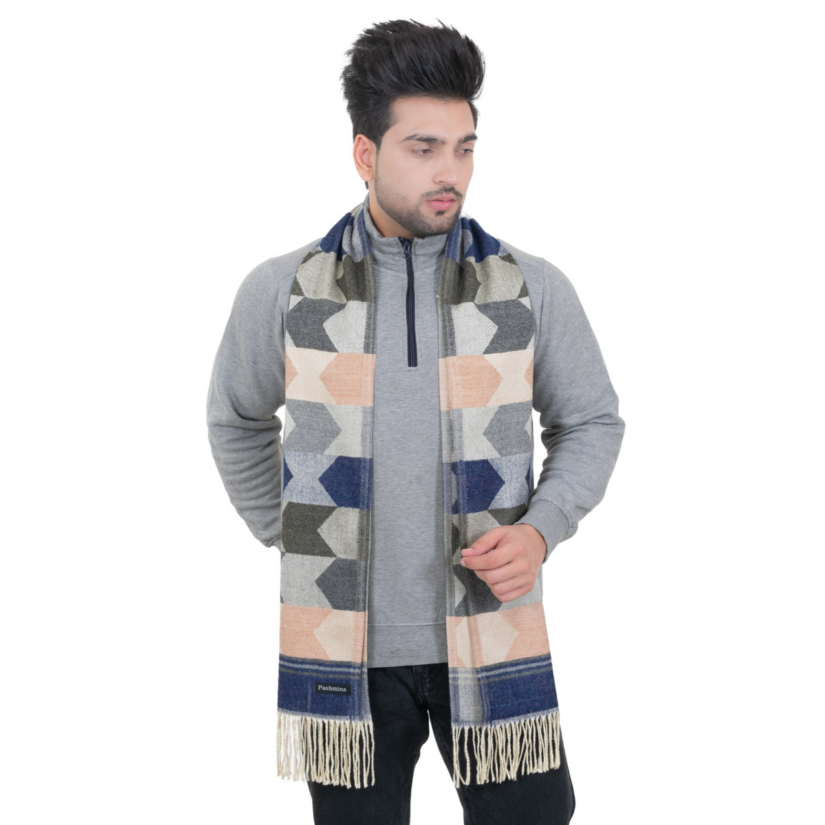 Woolen Arrow Muffler- Navy| Amoldo