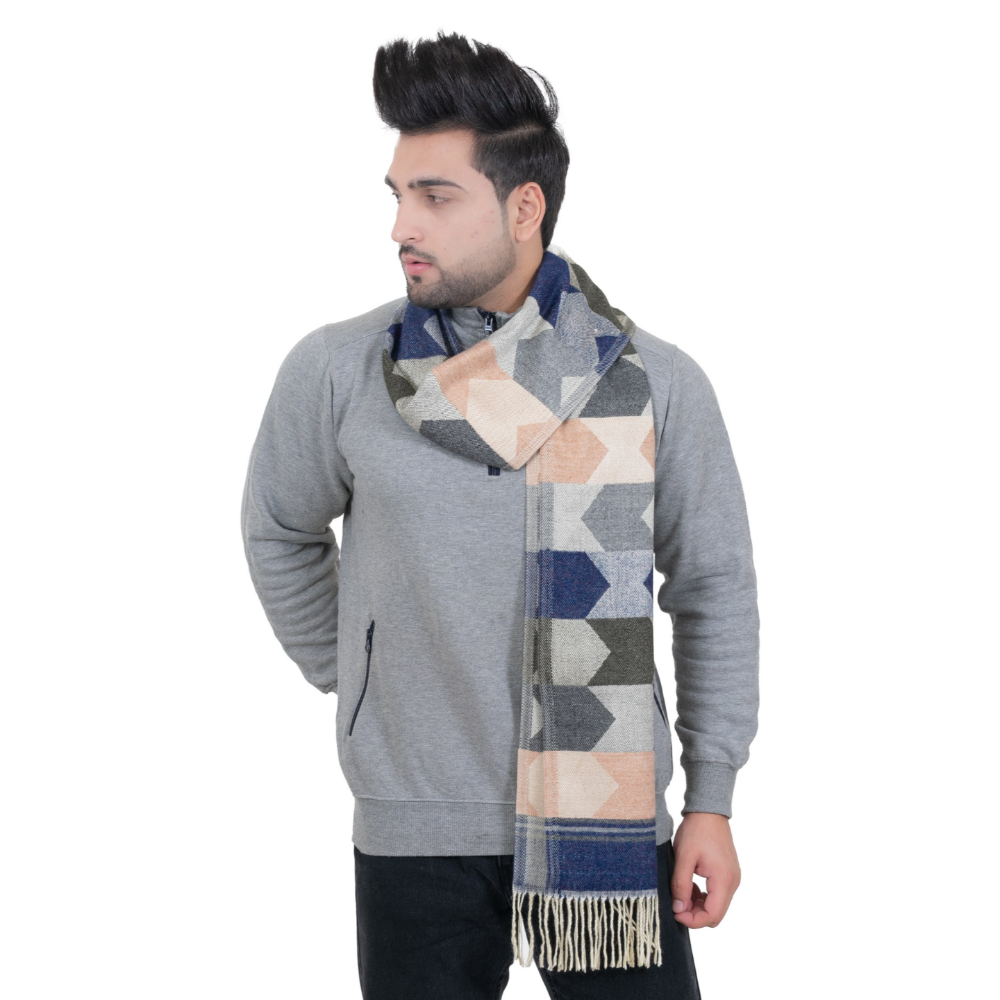 Woolen Arrow Muffler- Navy| Amoldo