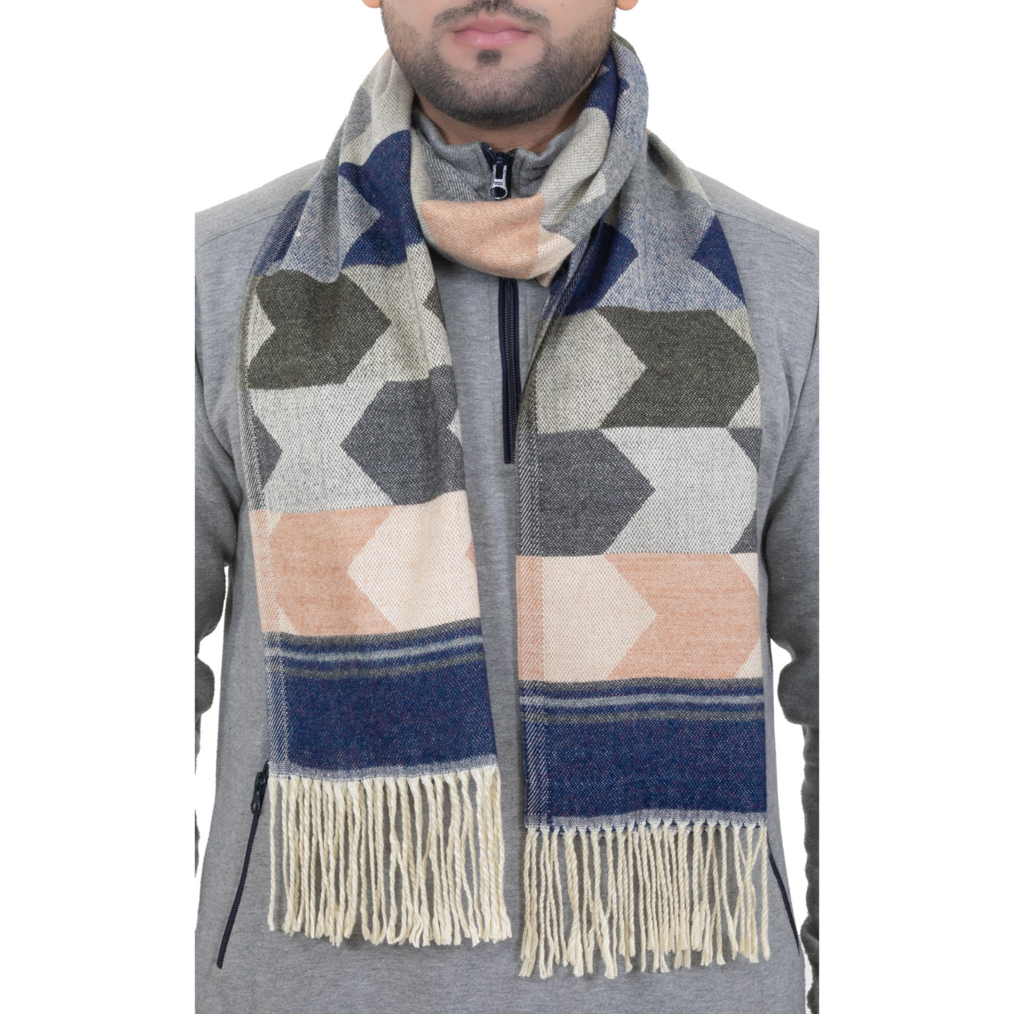 Woolen Arrow Muffler- Navy| Amoldo