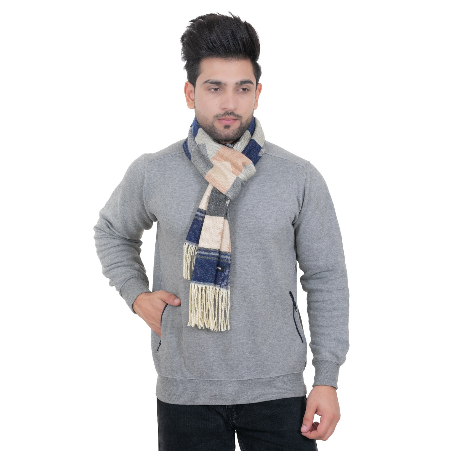 Woolen Arrow Muffler- Navy| Amoldo