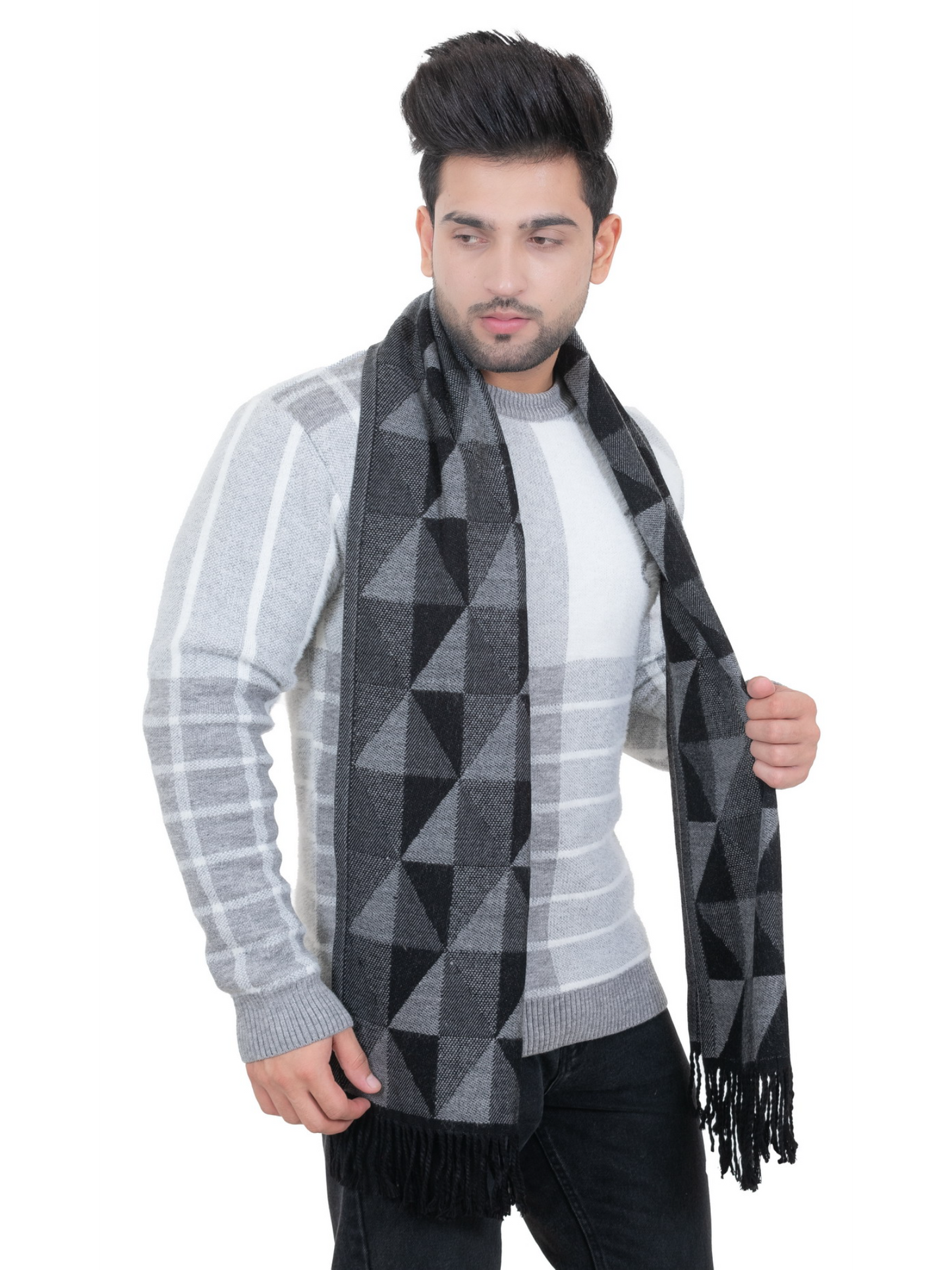 Woolen Geometric Muffler- Dark Grey | Amoldo