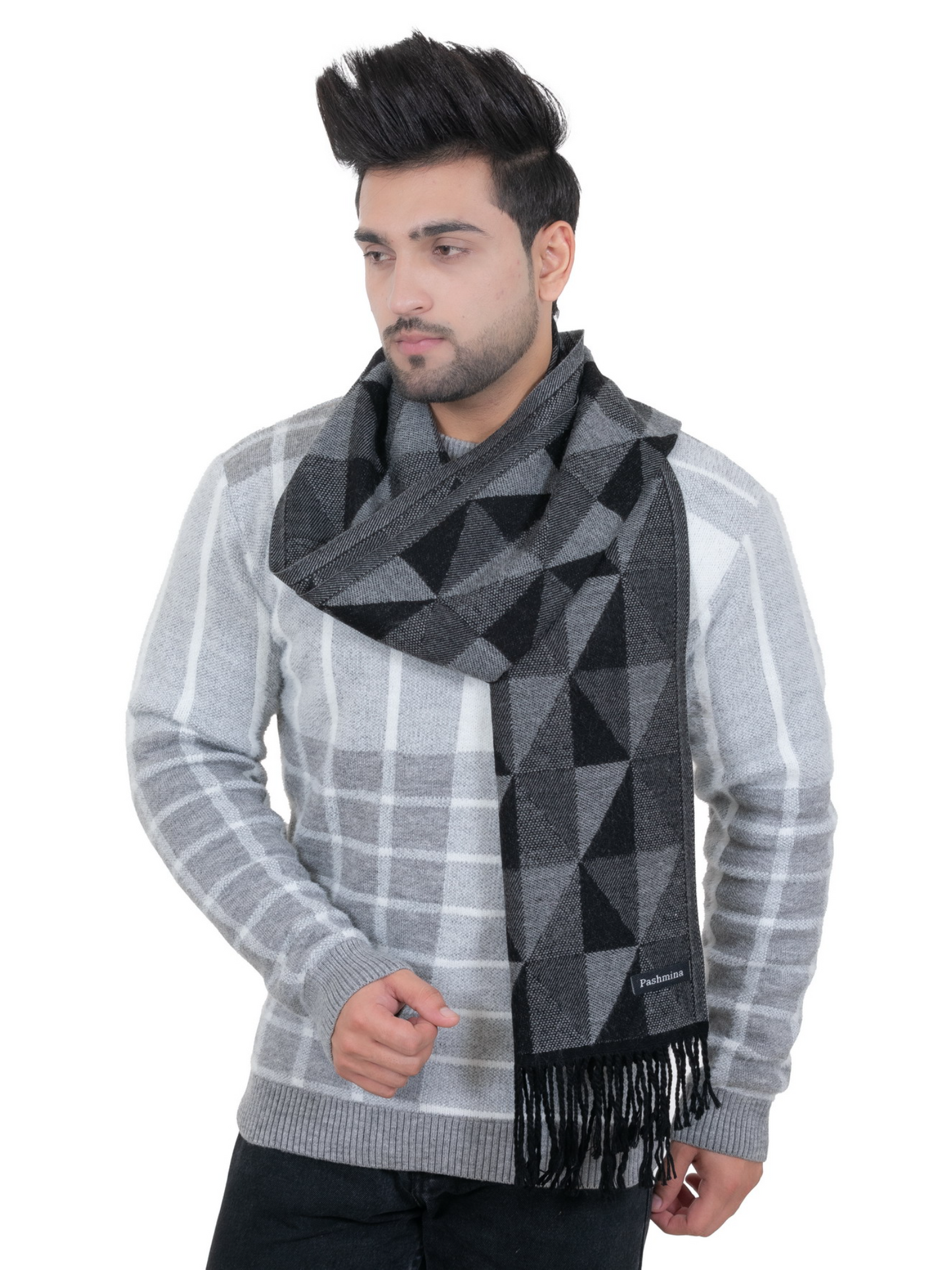 Woolen Geometric Muffler- Dark Grey | Amoldo