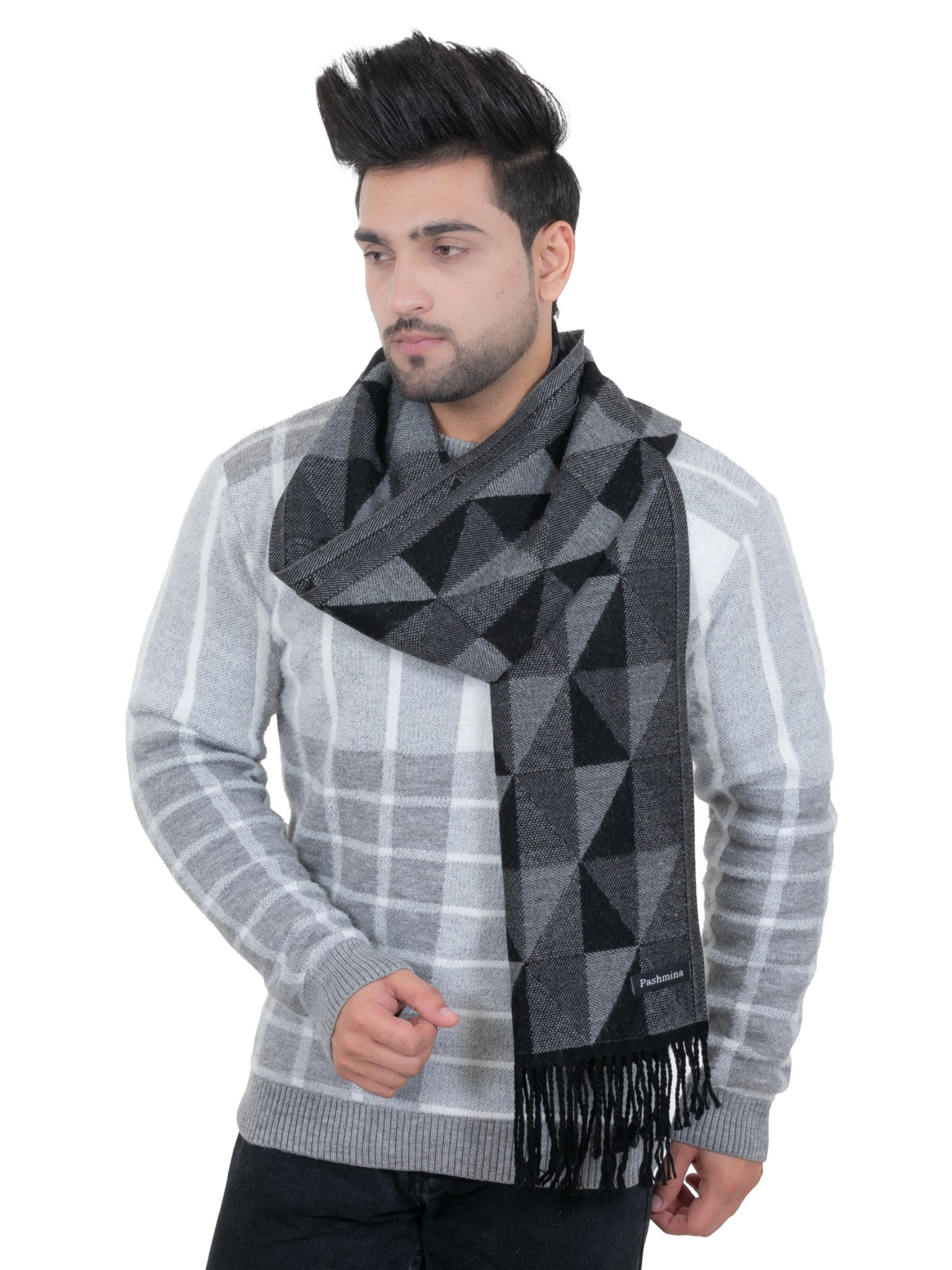 Woolen Geometric Muffler- Dark Grey | Amoldo
