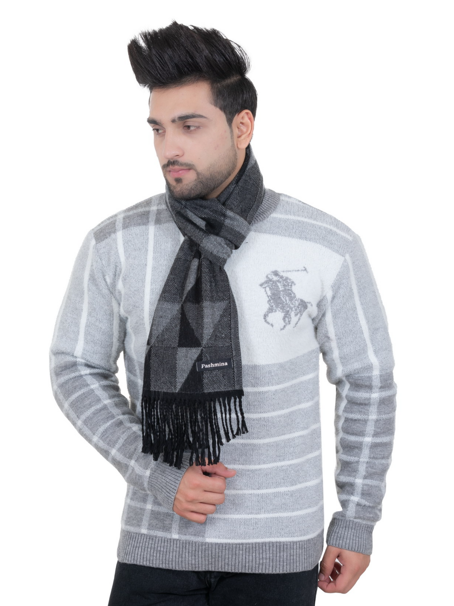 Woolen Geometric Muffler- Dark Grey | Amoldo