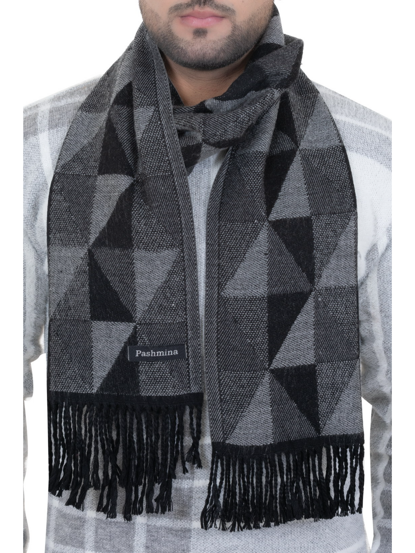 Woolen Geometric Muffler- Dark Grey | Amoldo