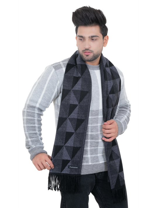 Woolen Geometric Muffler- Navy Blue | Amoldo