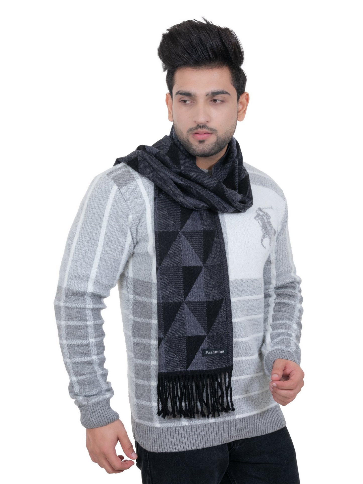 Woolen Geometric Muffler- Black | Amoldo