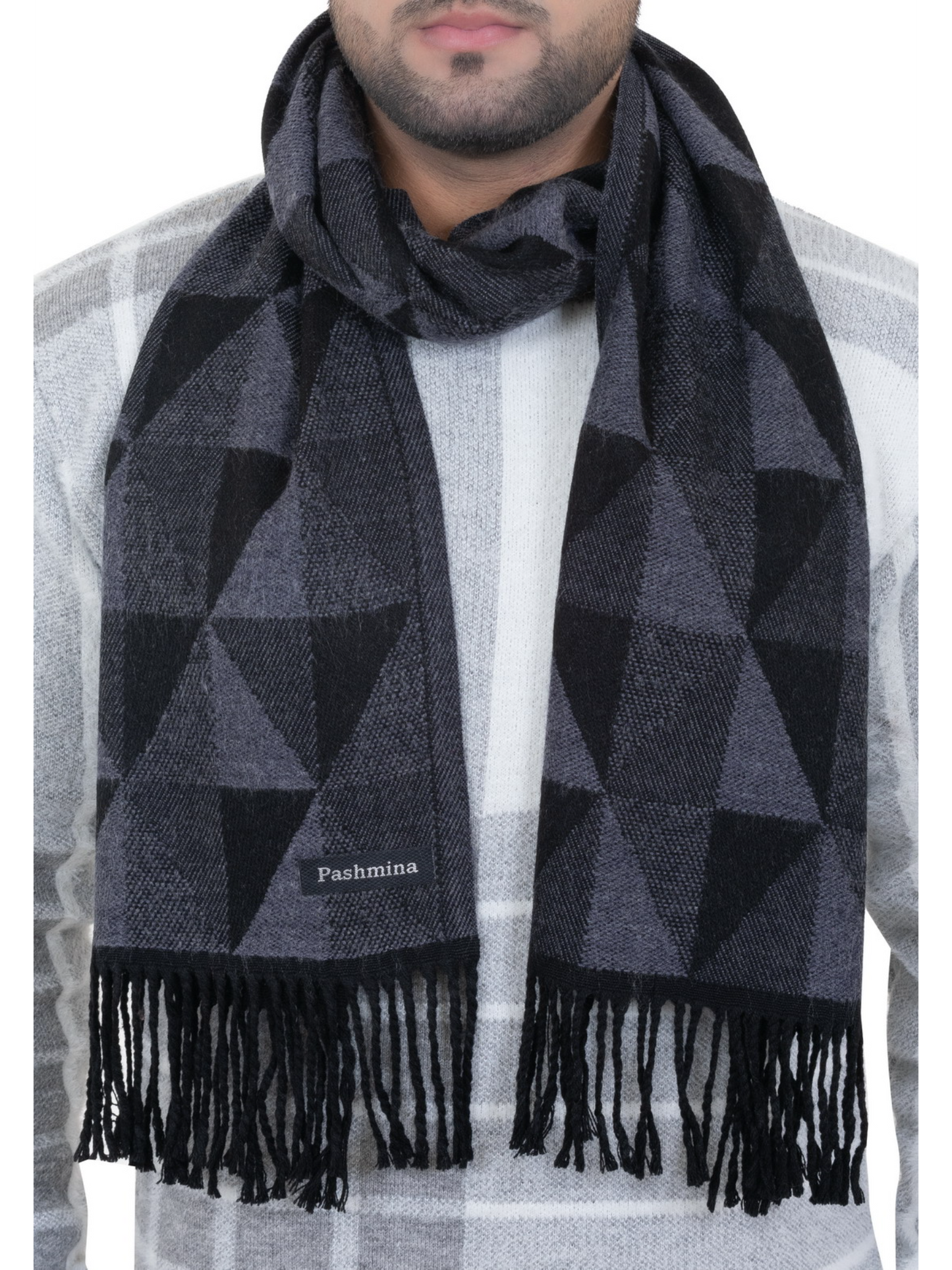 Woolen Geometric Muffler- Navy Blue | Amoldo