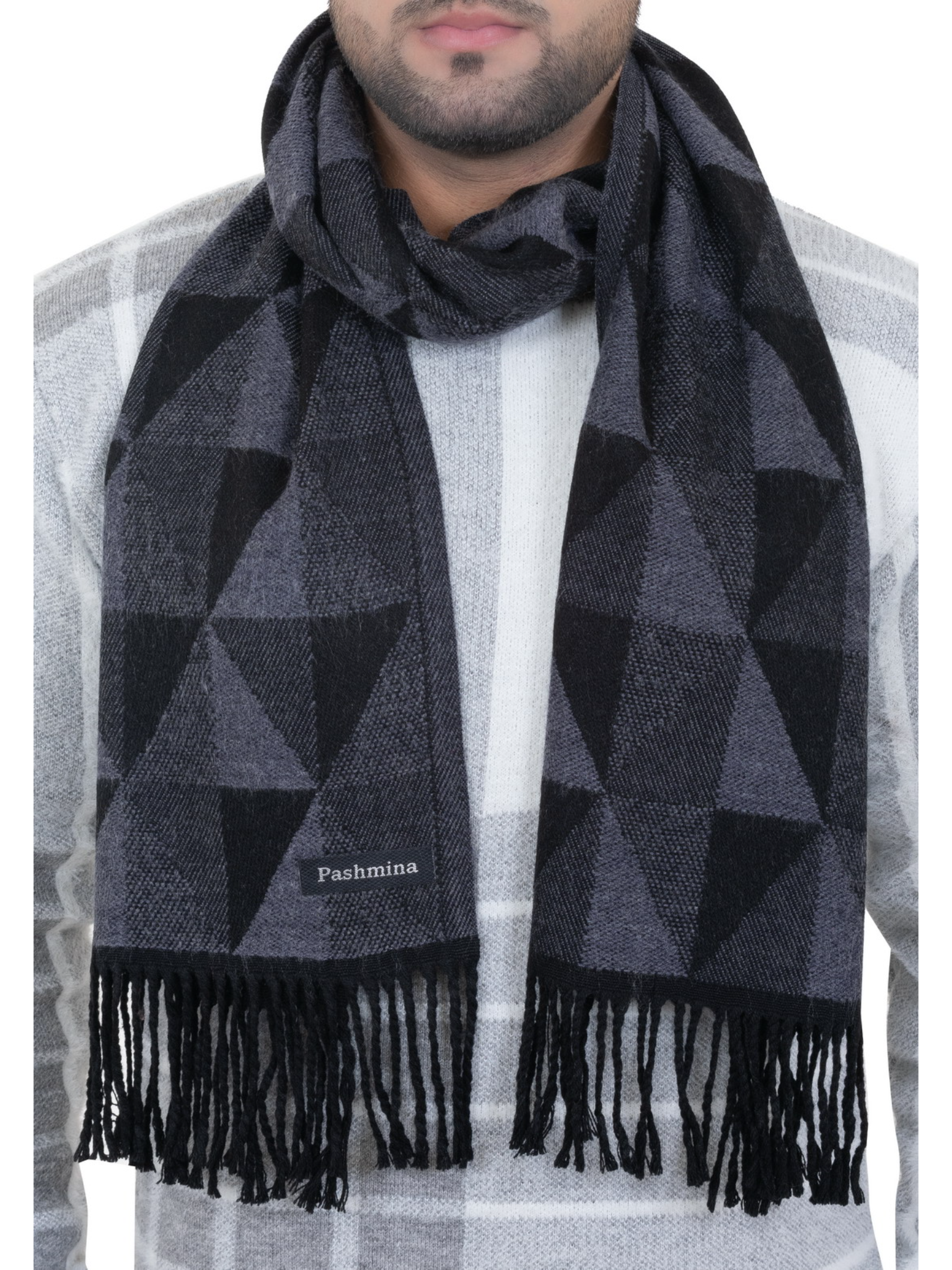 Woolen Geometric Muffler- Navy Blue | Amoldo