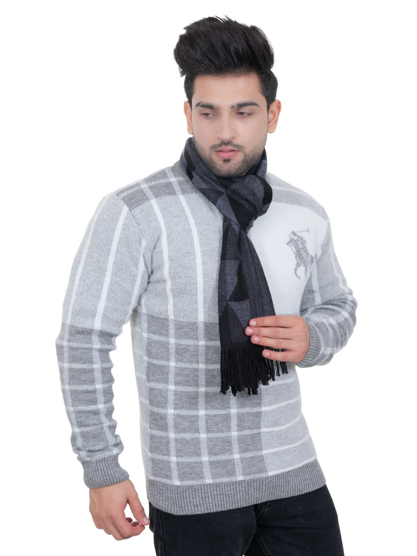 Woolen Geometric Muffler- Black | Amoldo