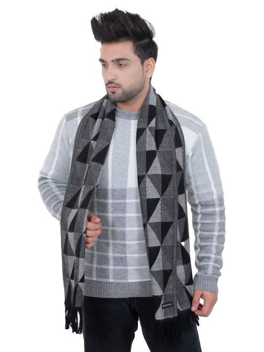 Woolen Geometric Muffler- Light Grey | Amoldo