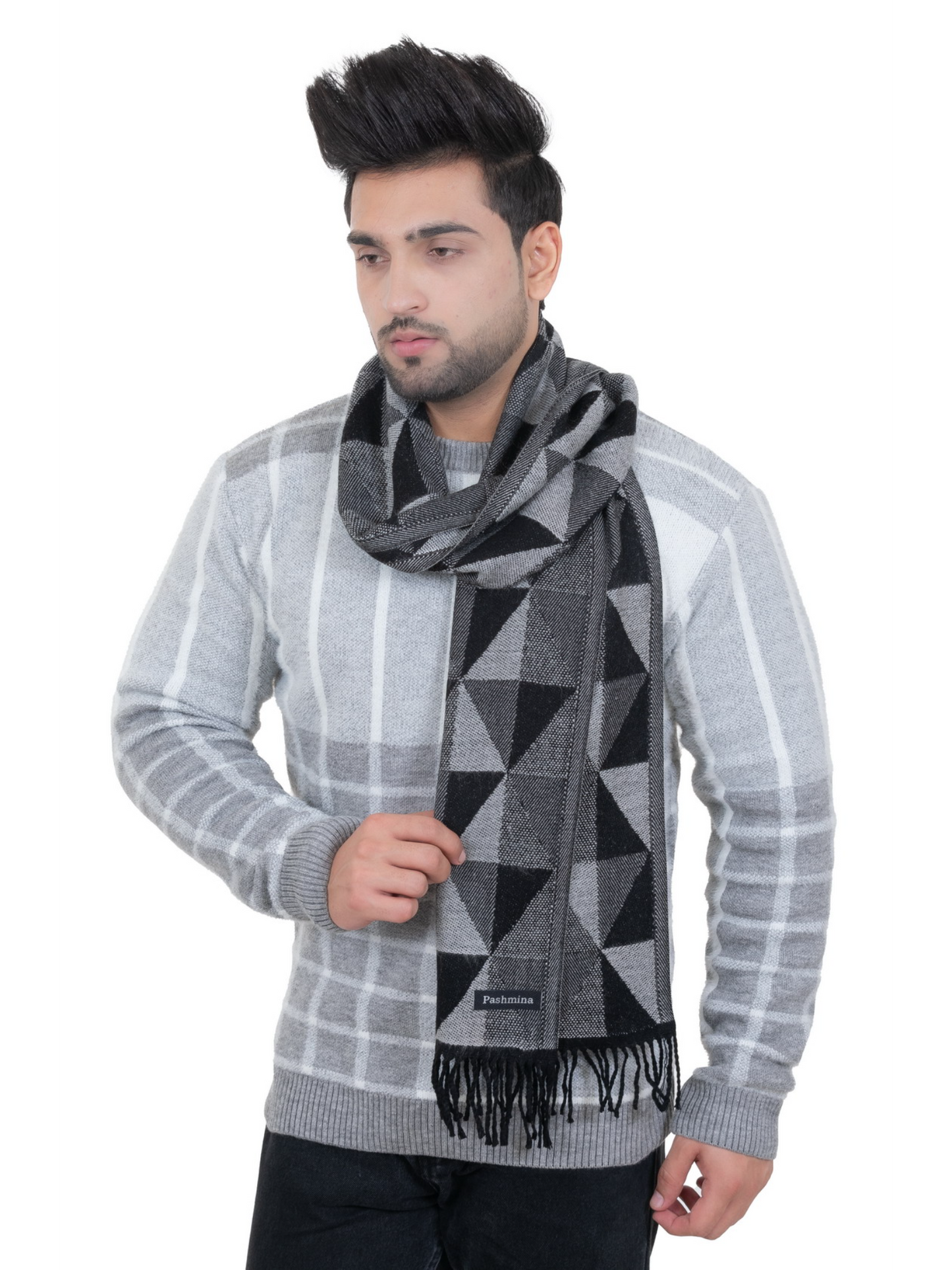 Woolen Geometric Muffler- Light Grey | Amoldo